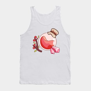 Ruby Red Elegance: Bottle with Flowers and Gemstones Tank Top